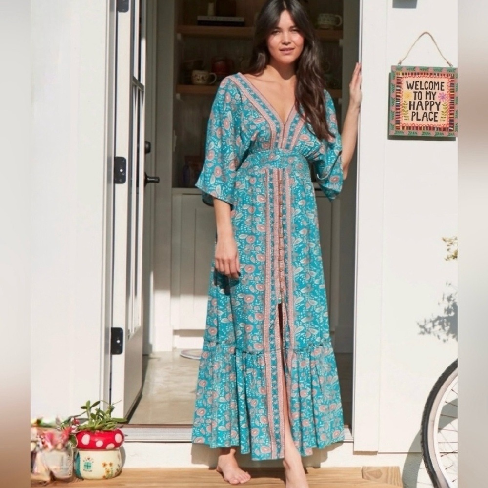 Natural Life Celia Floral Tiered Maxi Dress Smocked Boho Resort Size M - Picture 4 of 13